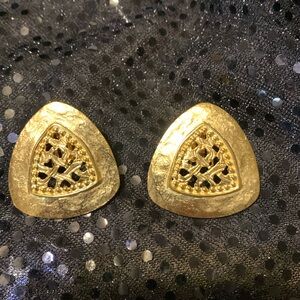 Vintage Hammered Goldtone Clip On Earrings NOS